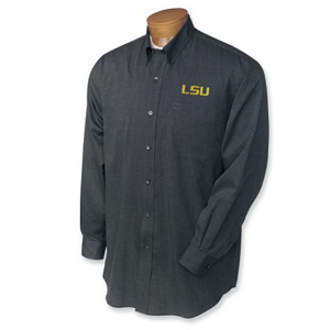 LSU Tigers Men's LS Nailshead Woven Shirt - Black